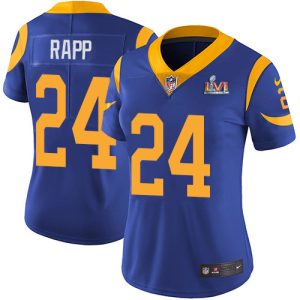 Premium Rams #24 Taylor Rapp Royal Blue Alternate Super Bowl LVI Patch Women's Stitched NFL Vapor Untouchable Limited Jersey