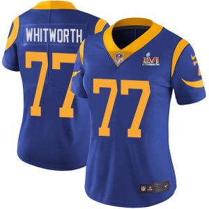Premium Rams #77 Andrew Whitworth Royal Blue Alternate Super Bowl LVI Patch Women's Stitched NFL Vapor Untouchable Limited Jersey