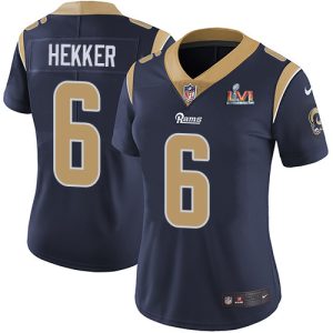 Gorgeous Rams #6 Johnny Hekker Navy Blue Team Color Super Bowl LVI Patch Women's Stitched NFL Vapor Untouchable Limited Jersey