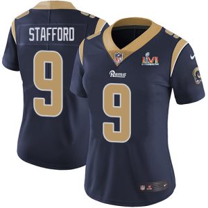 Finest Rams #9 Matthew Stafford Navy Blue Team Color Super Bowl LVI Patch Women's Stitched NFL Vapor Untouchable Limited Jersey