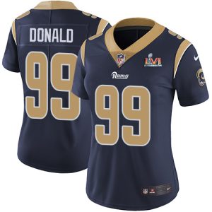 Superior Rams #99 Aaron Donald Navy Blue Team Color Super Bowl LVI Patch Women's Stitched NFL Vapor Untouchable Limited Jersey