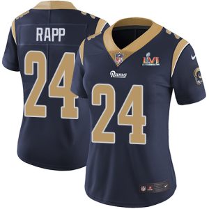 Outstanding Rams #24 Taylor Rapp Navy Blue Team Color Super Bowl LVI Patch Women's Stitched NFL Vapor Untouchable Limited Jersey