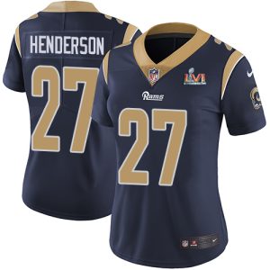 Marvelous Rams #27 Darrell Henderson Navy Blue Team Color Super Bowl LVI Patch Women's Stitched NFL Vapor Untouchable Limited Jersey