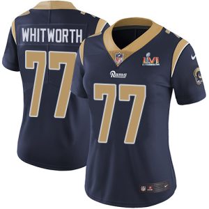 Marvelous Rams #77 Andrew Whitworth Navy Blue Team Color Super Bowl LVI Patch Women's Stitched NFL Vapor Untouchable Limited Jersey