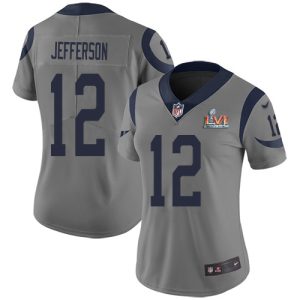 Outstanding Rams #12 Van Jefferson Gray Super Bowl LVI Patch Women's Stitched NFL Limited Inverted Legend Jersey