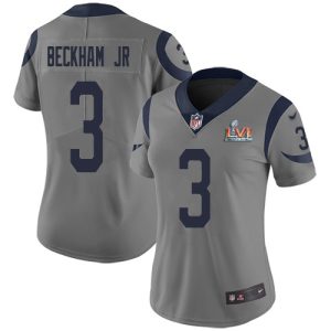 Superior Rams #3 Odell Beckham Jr. Gray Super Bowl LVI Patch Women's Stitched NFL Limited Inverted Legend Jersey