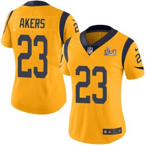 Superior Rams #23 Cam Akers White Super Bowl LVI Patch Women's Stitched NFL Vapor Untouchable Limited Jersey