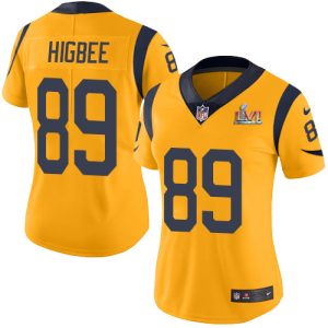 Premium Rams #89 Tyler Higbee White Super Bowl LVI Patch Women's Stitched NFL Vapor Untouchable Limited Jersey