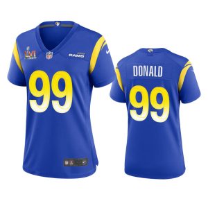 Superb Los Angeles Rams #99 Aaron Donald Women's Super Bowl LVI Patch Game NFL Jersey - Royal