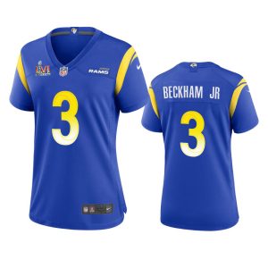 Superb Los Angeles Rams #3 Odell Beckham Jr. Women's Super Bowl LVI Patch Game NFL Jersey - Royal