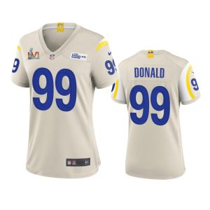 Finest Los Angeles Rams #99 Aaron Donald Women's Super Bowl LVI Patch Game NFL Jersey - Bone