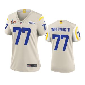 Superb Los Angeles Rams #77 Andrew Whitworth Women's Super Bowl LVI Patch Game NFL Jersey - Bone