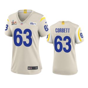 Finest Los Angeles Rams #63 Austin Corbett Women's Super Bowl LVI Patch Game NFL Jersey - Bone