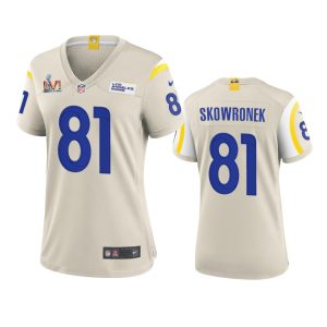Exceptional Los Angeles Rams #81 Ben Skowronek Women's Super Bowl LVI Patch Game NFL Jersey - Bone