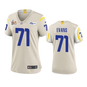 Superior Los Angeles Rams #71 Bobby Evans Women's Super Bowl LVI Patch Game NFL Jersey - Bone