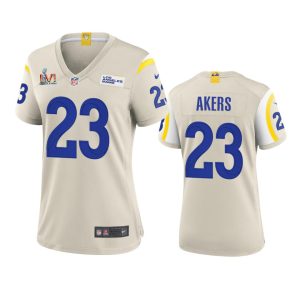 Gorgeous Los Angeles Rams #23 Cam Akers Women's Super Bowl LVI Patch Game NFL Jersey - Bone