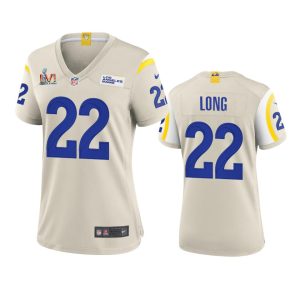 Exquisite Los Angeles Rams #22 David Long Women's Super Bowl LVI Patch Game NFL Jersey - Bone