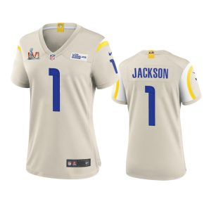 Exquisite Los Angeles Rams #1 Desean Jackson Women's Super Bowl LVI Patch Game NFL Jersey - Bone