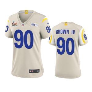 Superior Los Angeles Rams #90 Earnest Brown IV Women's Super Bowl LVI Patch Game NFL Jersey - Bone