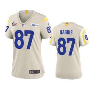 Outstanding Los Angeles Rams #87 Jacob Harris Women's Super Bowl LVI Patch Game NFL Jersey - Bone