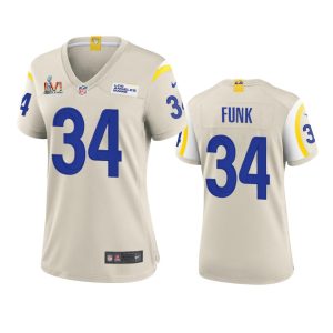 Superb Los Angeles Rams #34 Jake Funk Women's Super Bowl LVI Patch Game NFL Jersey - Bone