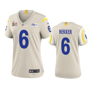 Finest Los Angeles Rams #6 Johnny Hekker Women's Super Bowl LVI Patch Game NFL Jersey - Bone