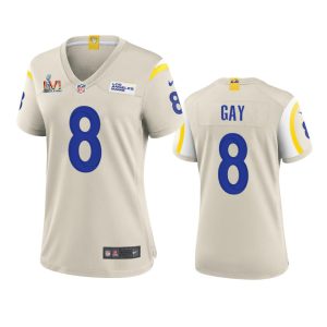 Superb Los Angeles Rams #8 Matt Gay Women's Super Bowl LVI Patch Game NFL Jersey - Bone