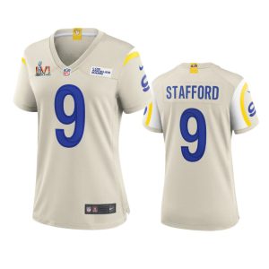 Superior Los Angeles Rams #9 Matthew Stafford Women's Super Bowl LVI Patch Game NFL Jersey - Bone