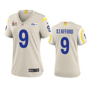 Gorgeous Los Angeles Rams #9 Matthew Stafford Women's Super Bowl LVI Patch Game NFL Jersey - Bone