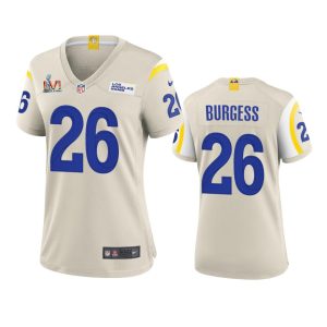 Marvelous Los Angeles Rams #26 Terrell Burgess Women's Super Bowl LVI Patch Game NFL Jersey - Bone