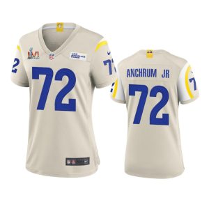Premium Los Angeles Rams #72 Tremayne Anchrum Jr. Women's Super Bowl LVI Patch Game NFL Jersey - Bone