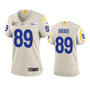 Superb Los Angeles Rams #89 Tyler Higbee Women's Super Bowl LVI Patch Game NFL Jersey - Bone