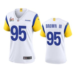 Marvelous Los Angeles Rams #95 Bobby Brown III Women's Super Bowl LVI Patch Alternate Game NFL Jersey - White