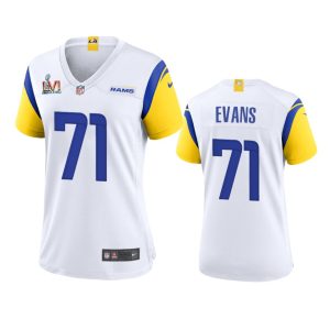Exquisite Los Angeles Rams #71 Bobby Evans Women's Super Bowl LVI Patch Alternate Game NFL Jersey - White