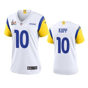 Marvelous Los Angeles Rams #10 Cooper Kupp Women's Super Bowl LVI Patch Alternate Game NFL Jersey - White