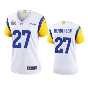 Premium Los Angeles Rams #27 Darrell Henderson Women's Super Bowl LVI Patch Alternate Game NFL Jersey - White
