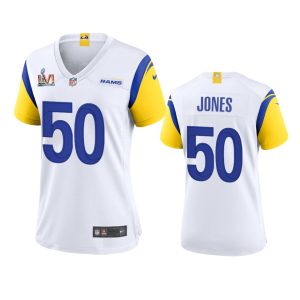 High quality Los Angeles Rams #50 Ernest Jones Women's Super Bowl LVI Patch Alternate Game NFL Jersey - White
