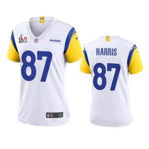 Superb Los Angeles Rams #87 Jacob Harris Women's Super Bowl LVI Patch Alternate Game NFL Jersey - White
