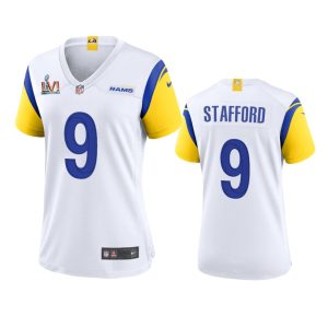 Superb Los Angeles Rams #9 Matthew Stafford Women's Super Bowl LVI Patch Alternate Game NFL Jersey - White