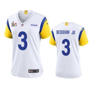Premium Los Angeles Rams #3 Odell Beckham Jr. Women's Super Bowl LVI Patch Alternate Game NFL Jersey - White