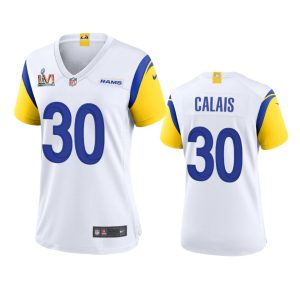 Exquisite Los Angeles Rams #30 Raymond Calais Women's Super Bowl LVI Patch Alternate Game NFL Jersey - White