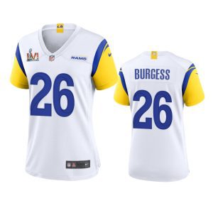 Exquisite Los Angeles Rams #26 Terrell Burgess Women's Super Bowl LVI Patch Alternate Game NFL Jersey - White