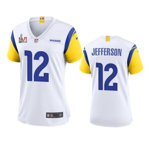 Premium Los Angeles Rams #12 Van Jefferson Women's Super Bowl LVI Patch Alternate Game NFL Jersey - White