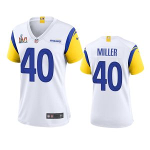 Exceptional Los Angeles Rams #40 Von Miller Women's Super Bowl LVI Patch Alternate Game NFL Jersey - White