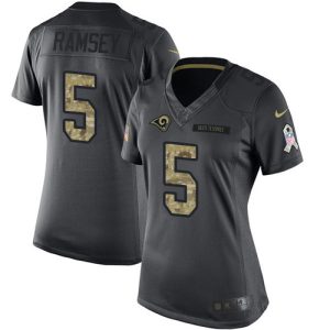 Superb Rams #5 Jalen Ramsey Black Women's Stitched NFL Limited 2016 Salute to Service Jersey