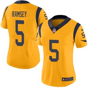 Gorgeous Rams #5 Jalen Ramsey Gold Women's Stitched NFL Limited Rush Jersey