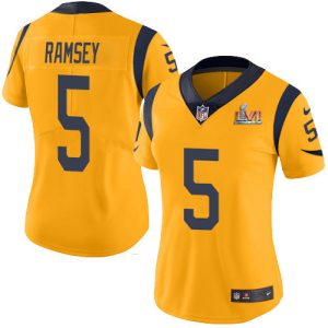 Superior Rams #5 Jalen Ramsey Gold Super Bowl LIII Bound Women's Stitched NFL Limited Rush Jersey