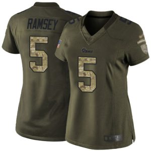 Outstanding Rams #5 Jalen Ramsey Green Women's Stitched NFL Limited 2015 Salute to Service Jersey