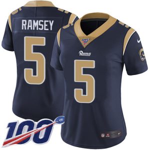 Finest Rams #5 Jalen Ramsey Navy Blue Team Color Women's Stitched NFL 100th Season Vapor Limited Jersey