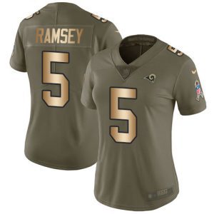 Superb Los Angeles Rams #5 Jalen Ramsey Olive/Gold Women's Stitched NFL Limited 2017 Salute to Service Jersey